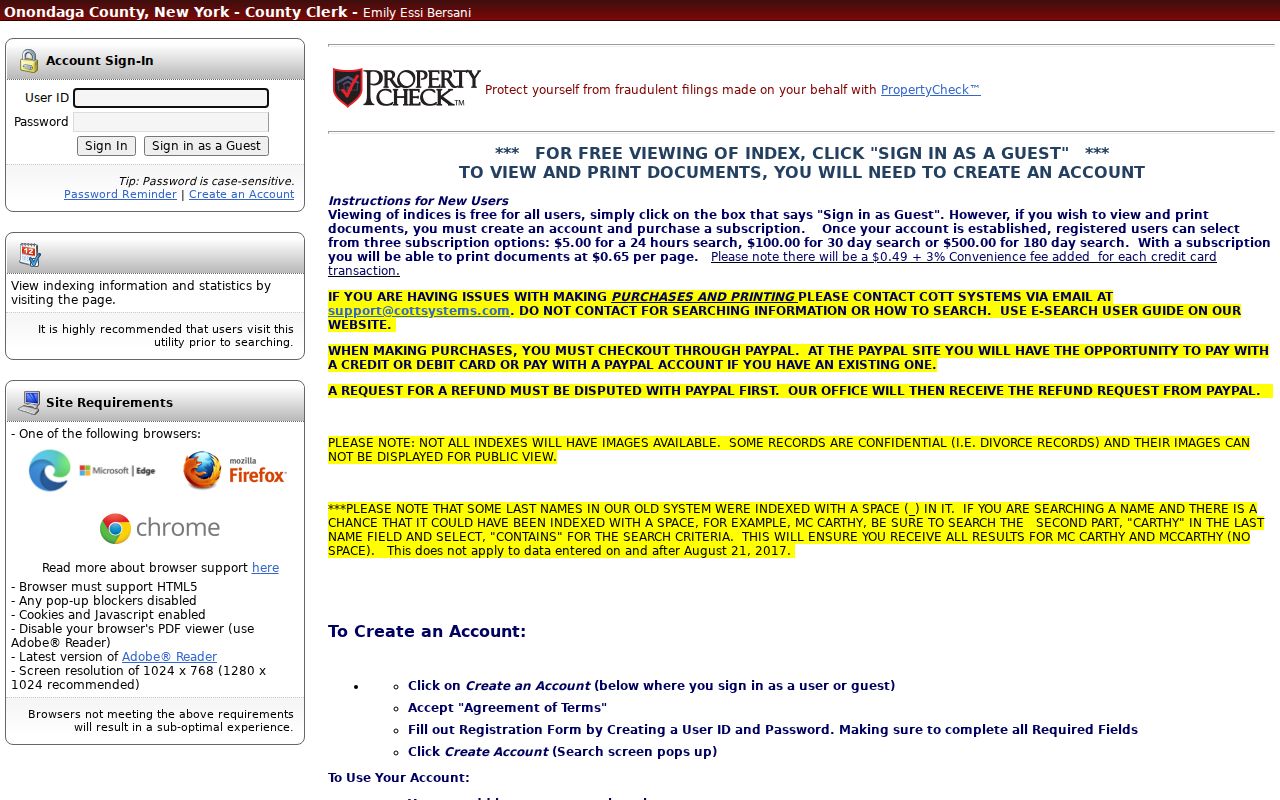 Syracuse residents directory Onondaga County deed index access page