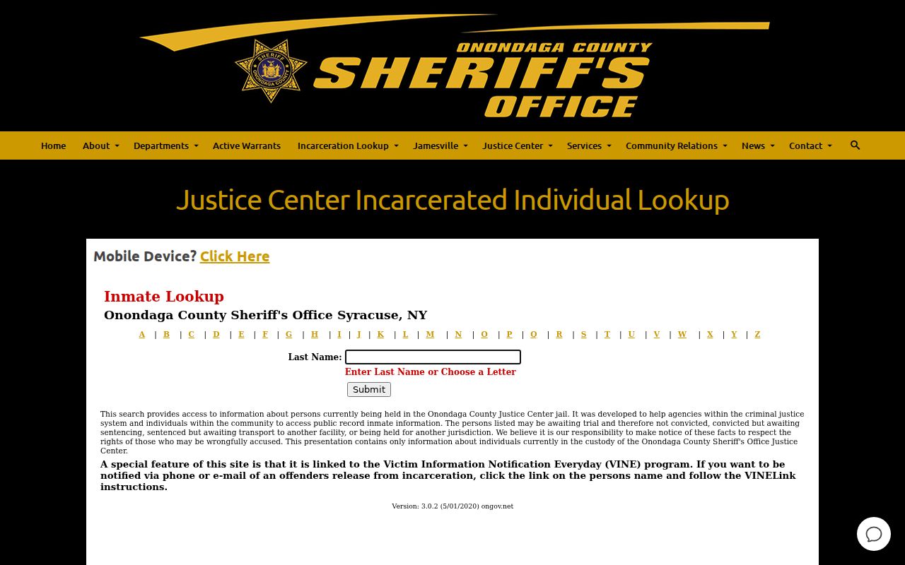 Syracuse residents directory Onondaga County Sheriff lookup access page